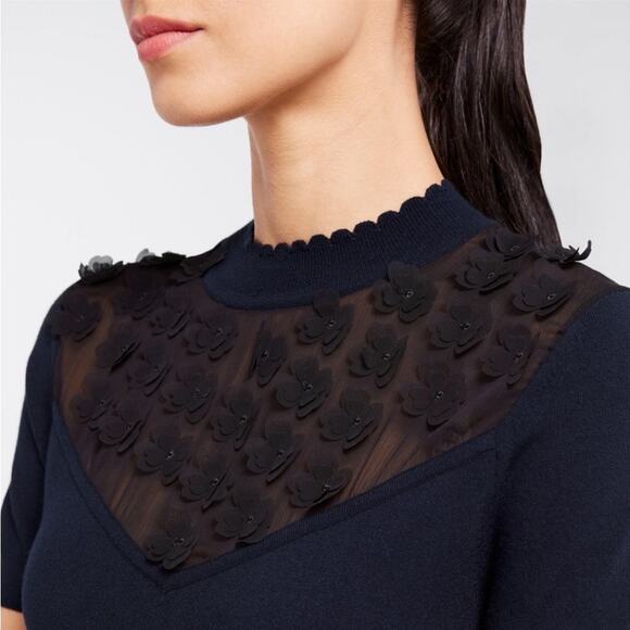 NWT Draper James Navy Fleurette Sweater Knit Fit and Flare Dress M - Picture 3 of 11